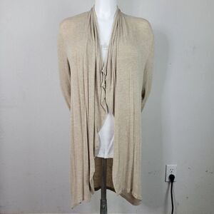 Ellen Tracy Oatmeal Heather Open‎ Front Long Cardigan Size M